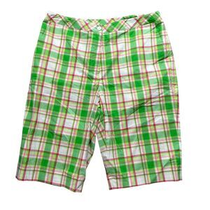EP Pro New York‎ 10 Bermuda Shorts Green Plaid Pockets Cotton Spandex